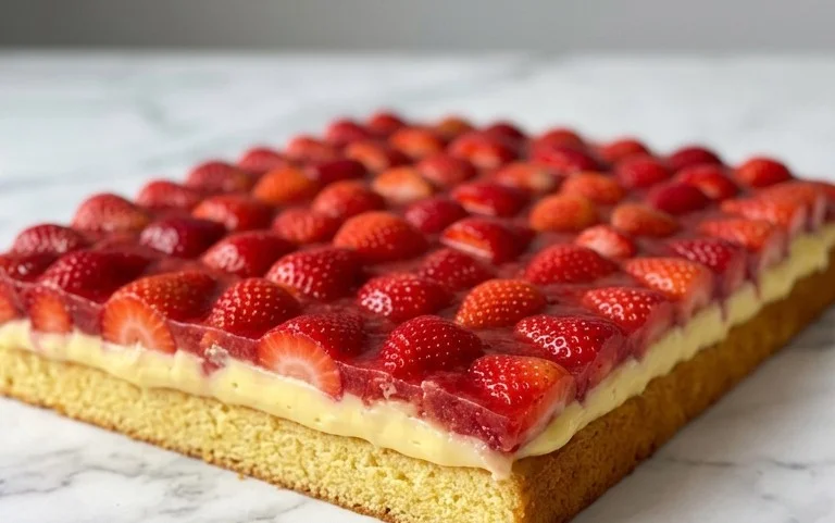 Erdbeerkuchen vom Blech: Einfach mit Pudding & Erdbeeren